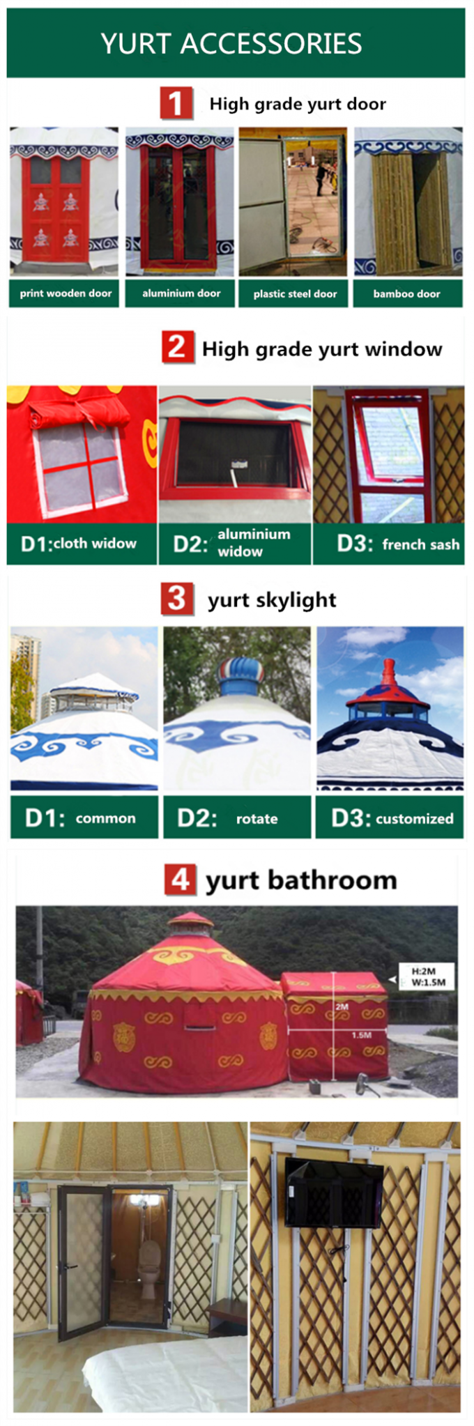 Anti - tienda ultravioleta de Yurt del mongolian con algodón de la acupuntura del espesamiento